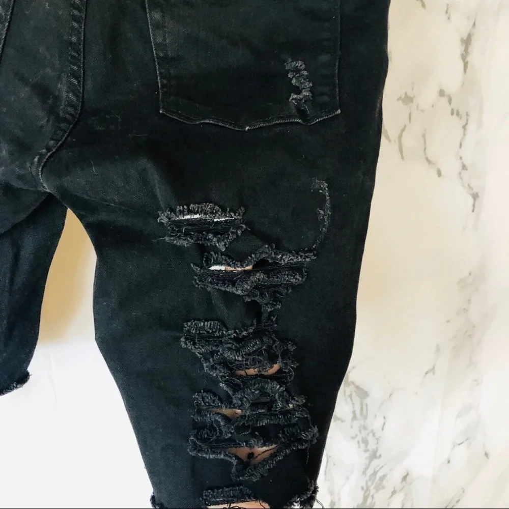 Blank NYC/ Black Distressed Denim Bermuda Shorts - Picture 6 of 6